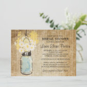 Invitation Bleu rustique Mason Jar et Fleur sauvage Daisies (Debout devant)