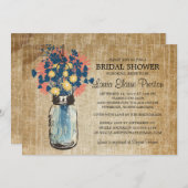 Invitation Bleu rustique Mason Jar et Fleur sauvage Daisies (Devant / Derrière)