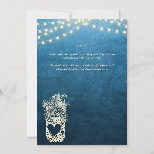 Invitation Bleu Rustique Mason Jar Mariage DIGITAL Imprimer (Dos)