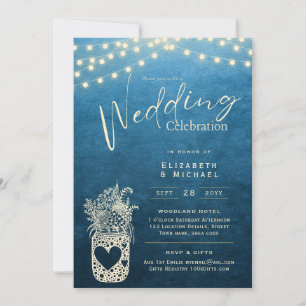 Invitation Bleu Rustique Mason Jar Mariage DIGITAL Imprimer