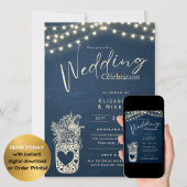 Invitation Bleu Rustique Mason Jar Mariage DIGITAL Imprimer