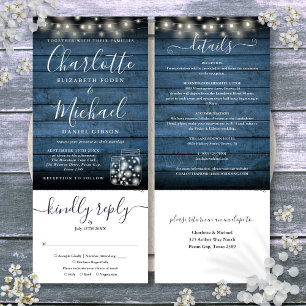Invitation Bleu Rustique Mason Jars Éclairage Tout En Un Mari