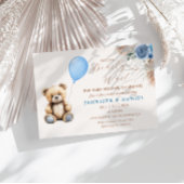 Invitation Bleu rustique Ours en Teddy Baby shower Balloon Fl