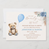 Invitation Bleu rustique Ours en Teddy Baby shower Balloon Fl (Devant)