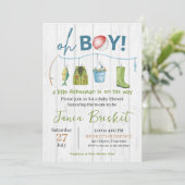 Invitation Bleu Rustique Pêche Design Baby shower Garçon (Debout devant)