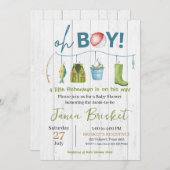 Invitation Bleu Rustique Pêche Design Baby shower Garçon (Devant / Derrière)
