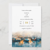 Invitation Bleu Rustique Port Nautique Aube Art Beach Mariage (Devant)