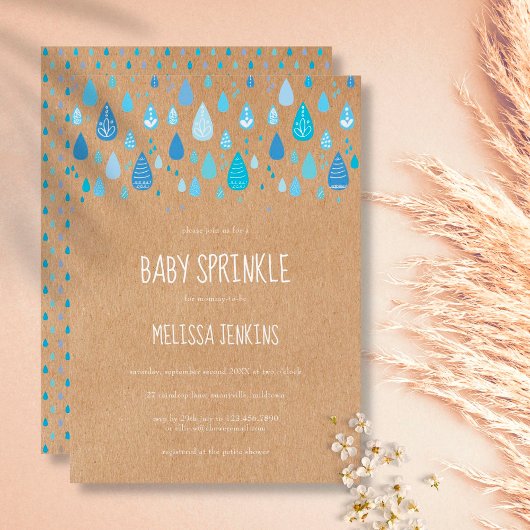 Invitation Bleu Rustique Raindrops Bébé Garçon Sprinkle / Dou