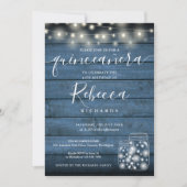Invitation Bleu Rustique String lumières Script Quinceañera 1 (Devant)