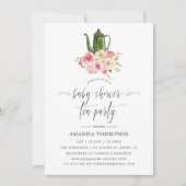 Invitation Bleu & Sage Green Baby shower Floral Tea Party (Devant)