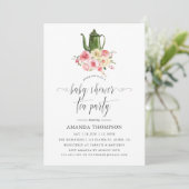 Invitation Bleu & Sage Green Baby shower Floral Tea Party (Debout devant)
