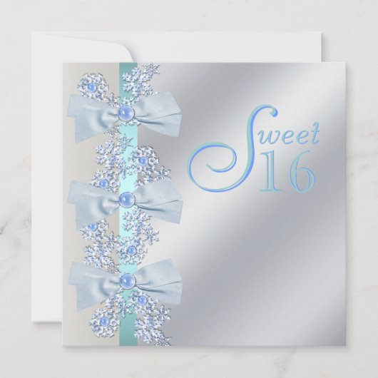 Invitation Bleu sarcelle blanc flocon de neige Sweet Sixteen (Devant)
