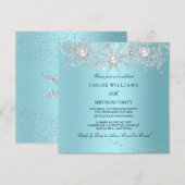 Invitation Bleu sarcelle Cristal Perle Flocon de neige Argent (Devant / Derrière)
