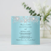 Invitation Bleu sarcelle Cristal Perle Flocon de neige Argent (Debout devant)