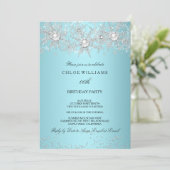 Invitation Bleu sarcelle Cristal Perle Flocon de neige Argent (Debout devant)