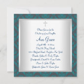Invitation Bleu sarcelle damas bébé baptême (Dos)