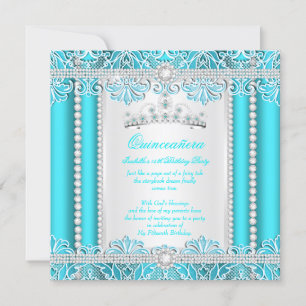 Invitation Bleu sarcelle dentelle princesse Quinceanera diama
