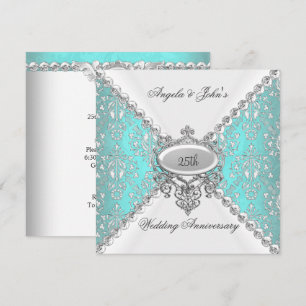 Invitation Bleu sarcelle élégant blanc 25e anniversaire de ma
