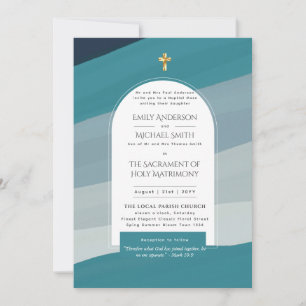 Invitation Bleu sarcelle Messe de mariage catholique Photo M
