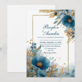 Invitation Bleu sarcelle profond Paillettes de feuille d'or A (Devant / Derrière)