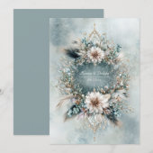 Invitation Bleu sarcelle rustique blanc floral mariage (Devant / Derrière)