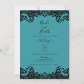 Invitation Bleu sarcelle vert et noir Elégant mariage en dent (Devant)