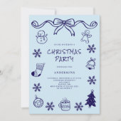 Invitation Bleu Scribble main dessinée fête de Noël (Devant)