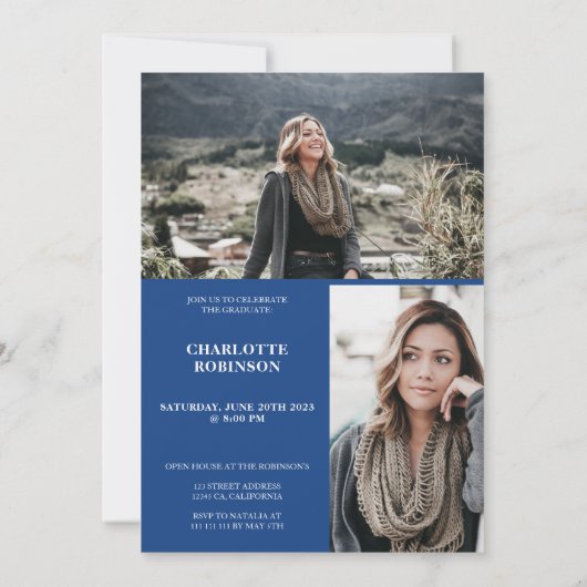 Invitation Bleu script 3 diplôme photo (Dos)