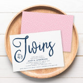 Invitation Bleu Script et rose C'est Twins Baby shower