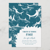 Invitation Bleu Shark Boys fête d'anniversaire (Devant / Derrière)