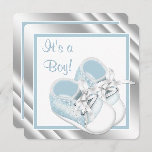Invitation Bleu Silver Baby Boy Douche (Devant / Derrière)