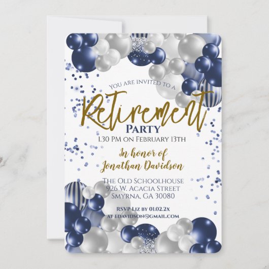 Invitation Bleu Silver Gold Bleu de retraite (Devant)