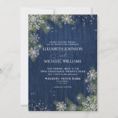 Invitation Bleu Silver Hiver Bois Plaid Rustique Mariage (Devant)