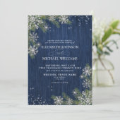 Invitation Bleu Silver Hiver Bois Plaid Rustique Mariage (Debout devant)