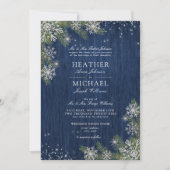 Invitation Bleu Silver Hiver Bois Plaid Rustique Mariage (Devant)