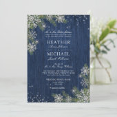Invitation Bleu Silver Hiver Bois Plaid Rustique Mariage (Debout devant)