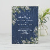 Invitation Bleu Silver Hiver Bois Plaid Rustique Mariage (Debout devant)