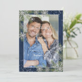 Invitation Bleu Silver Hiver Bois Plaid Rustique Photo Mariag (Debout devant)