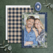 Invitation Bleu Silver Hiver Bois Plaid Rustique Photo Mariag