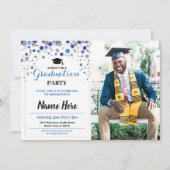 Invitation Bleu Silver Party Polka Point Photo (Devant)