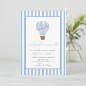 Invitation Bleu simple bande à air chaud Baby shower à ballon (Debout devant)