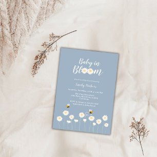 Invitation Bleu Simple Boho Daisy Floral Bébé En Fleur Douche