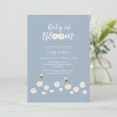 Invitation Bleu Simple Boho Daisy Floral Bébé En Fleur Douche (Debout devant)