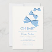 Invitation Bleu simple Bow Ribbon Boy Baby shower (Devant)
