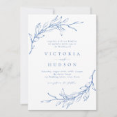 Invitation Bleu simple couronne botanique mariage rustique (Devant)