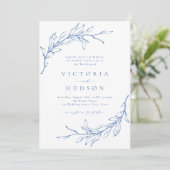 Invitation Bleu simple couronne botanique mariage rustique (Debout devant)