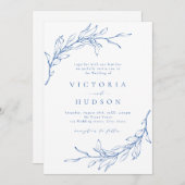 Invitation Bleu simple couronne botanique mariage rustique (Devant / Derrière)