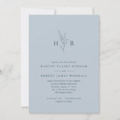 Invitation Bleu Simple Minimal Monogramme Mariage botanique (Devant)