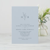 Invitation Bleu Simple Minimal Monogramme Mariage botanique (Debout devant)