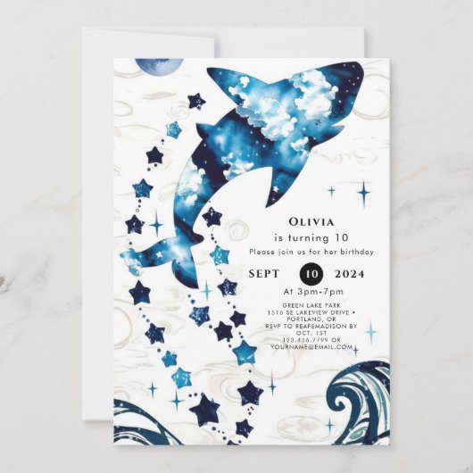 Invitation Bleu simple Requin pour enfants anniversaire (Devant)